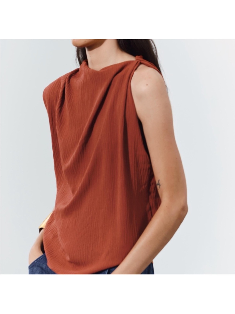 Zara Rust-Red Draped Cape Tank